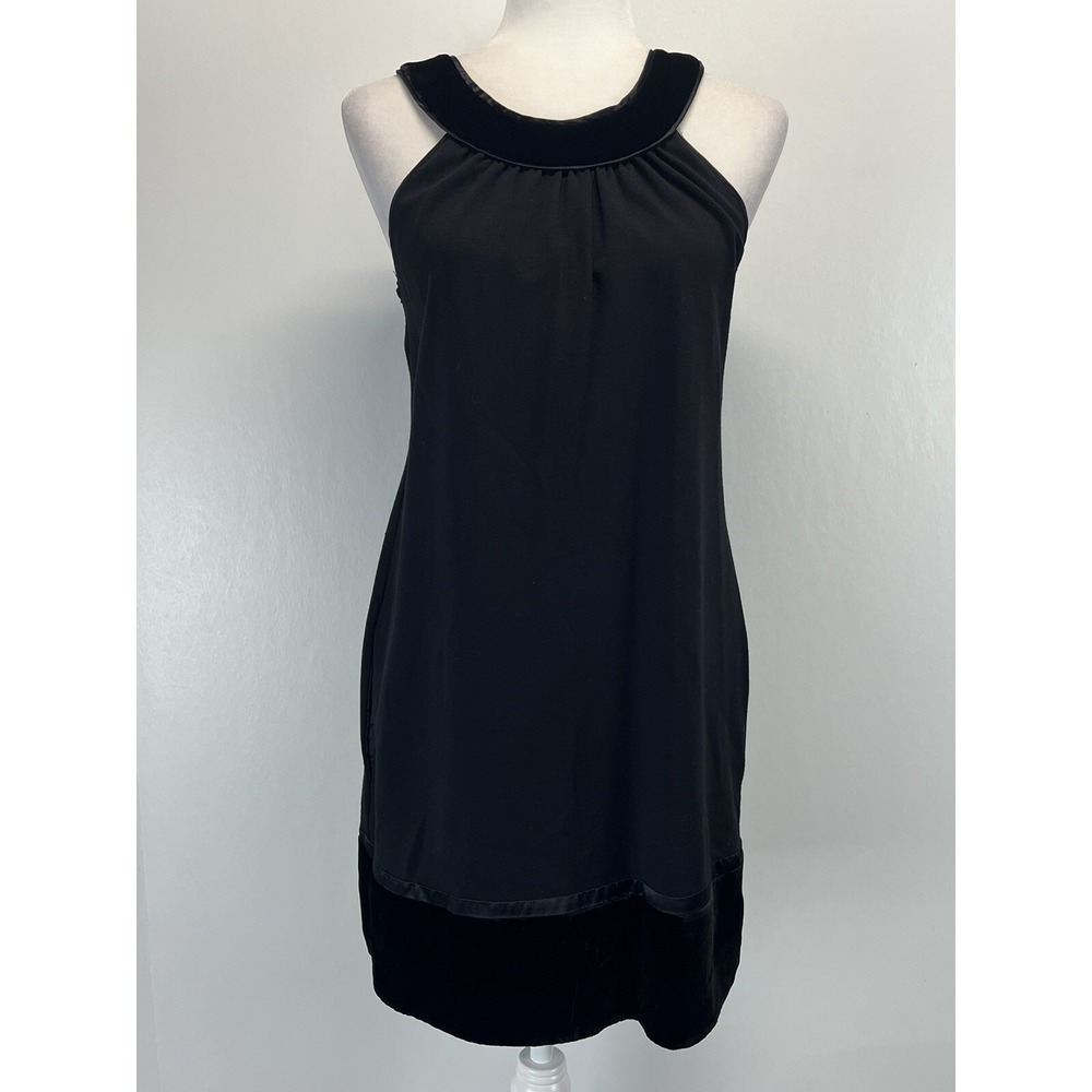BCBG Maxazria Little Black Dress Sz Small Sleeveless Velvet Trim Mini Classic